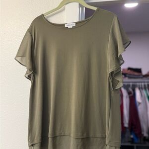 Calvin Klein Olive Green Flutter Sleeve Blouse